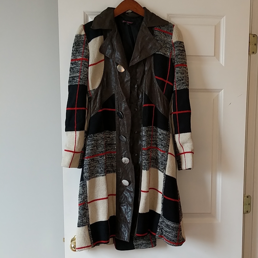 Betsey Johnson Long Plaid Sweater Coat